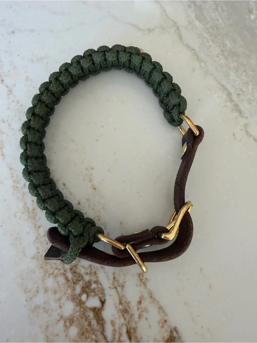 Molly & Stitch Touch of Leather Dog Collar Size M - military and brass